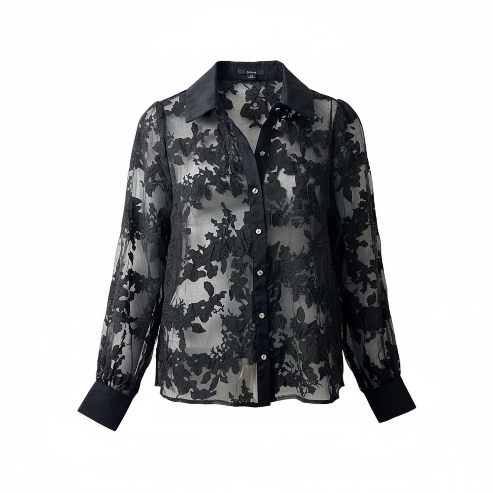 Elegant Black Sheer Floral Blouse